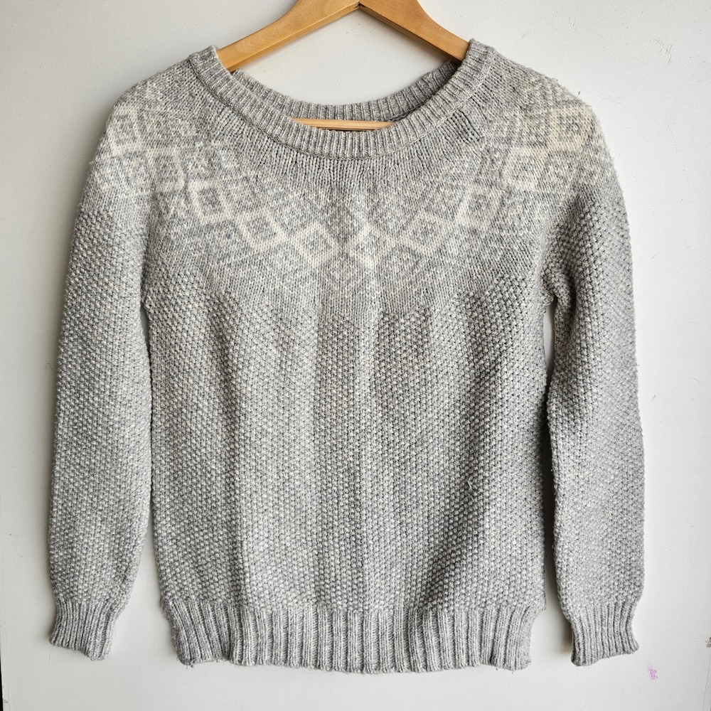 Marine Layer Fair Isle Knit‎ Pullover Sweater Wool Blend Light Gray Women's XS